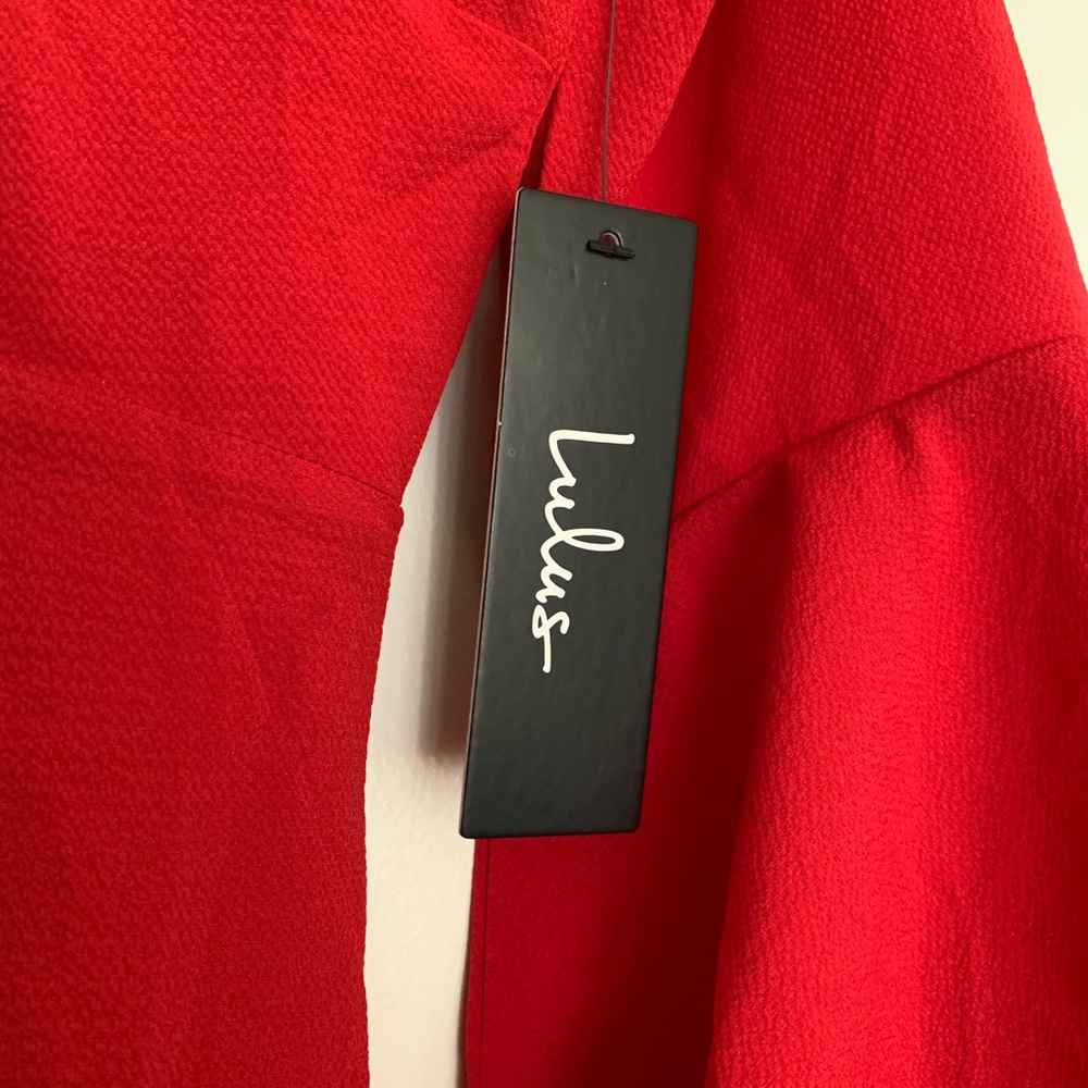 NWT Lulus Red Flounce Sleeve Dress fit and Flare - Picture 5 of 6